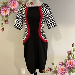 Clearance !!! Elegant Black and Red Polka Dot Dress
